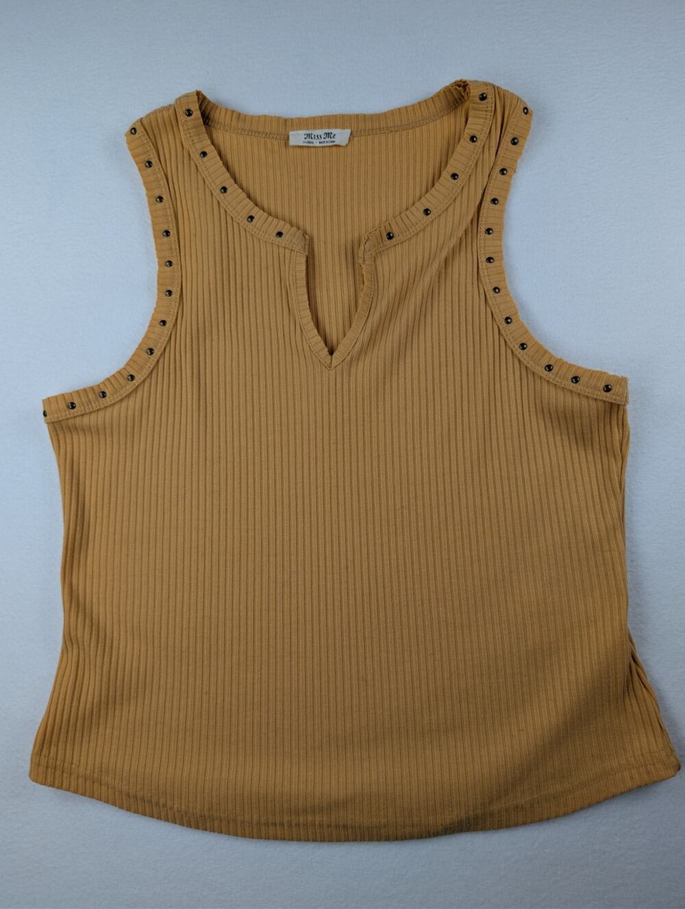 Miss Me Women’s XL Brown Ribbed Studded Tank Top Y2K Western